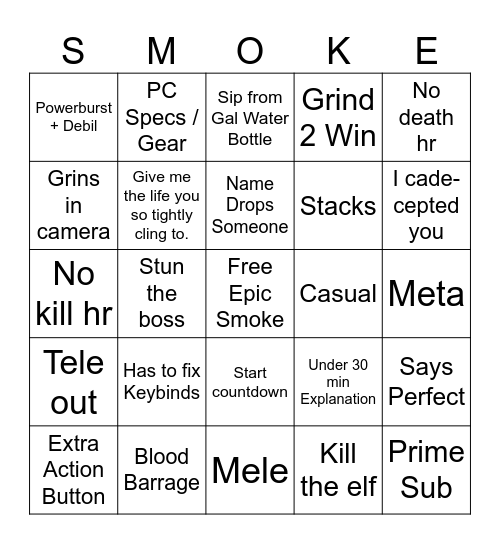 Epic Smoke Learner Hr Bingo Card
