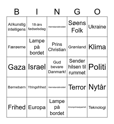 Dronningens Nytårstale 2023 Bingo Card