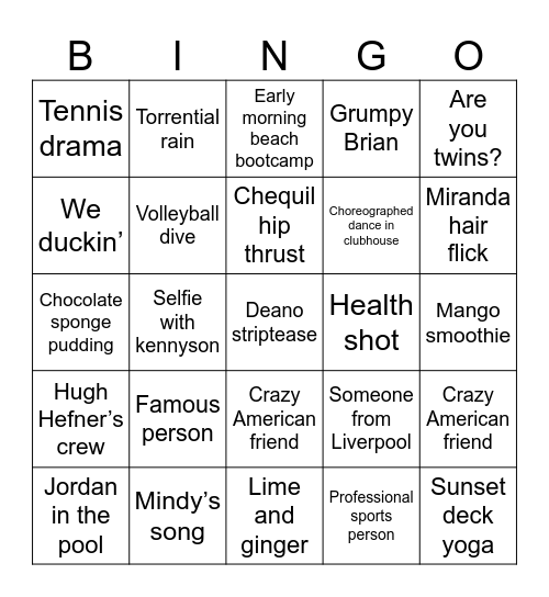 Body Holiday Bingo Card