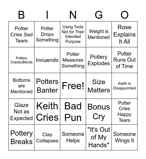 Great potter throwdown Bingo Card