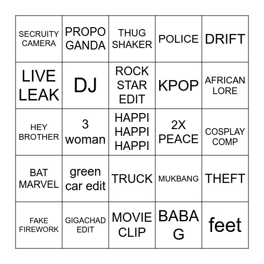 DOUYIN Bingo Card