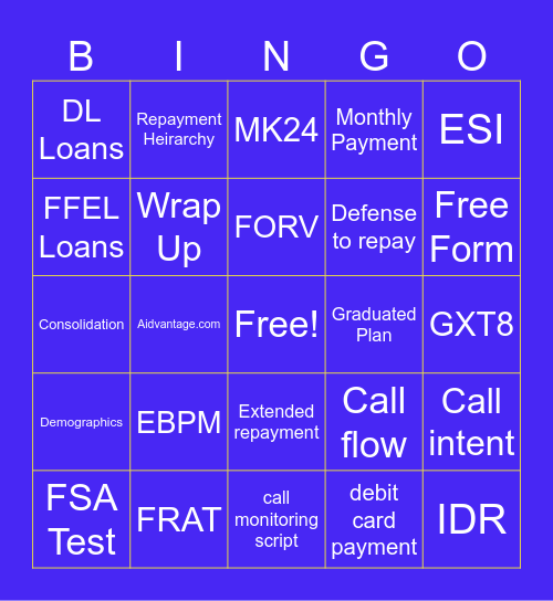 Work Words Bingo Card