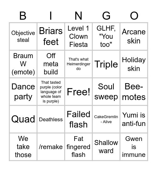 CakeGremlin's Bingo Challenge Bingo Card