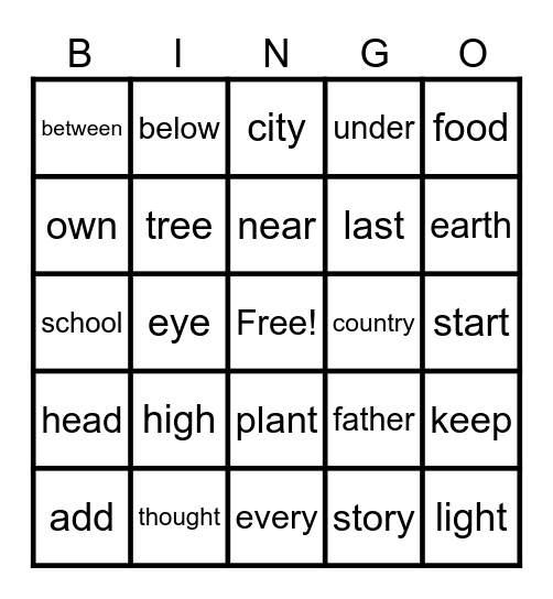 WORDS 201-225 Bingo Card