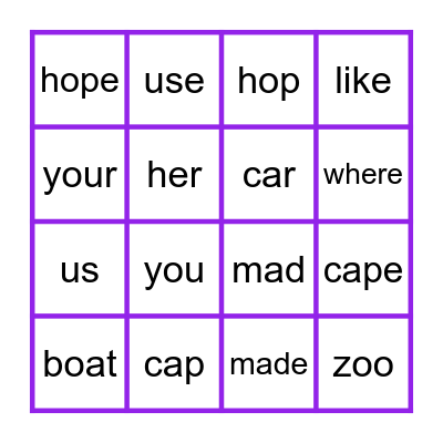 LIST C BINGO Card