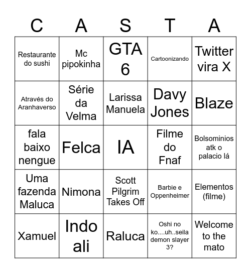 Bingo restropectiva Castanhari 2023 Bingo Card