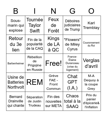 BYEBYE 2023 Bingo Card