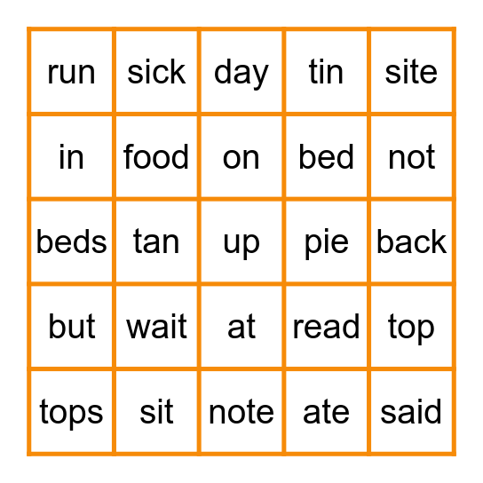 List D Bingo Card