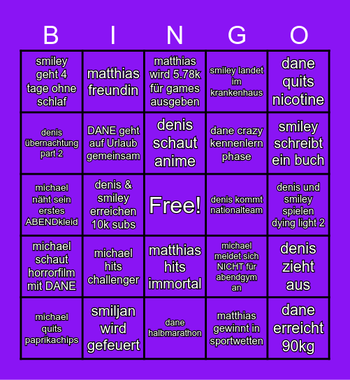 DANE 2024 Predictions Bingo Card