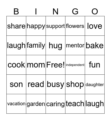 Mothers Day Bingo Card