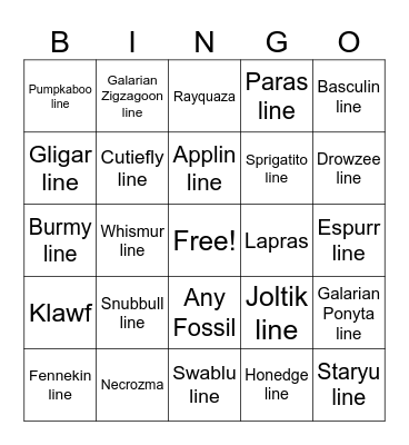 Shiny Hunting 2024 Bingo Card