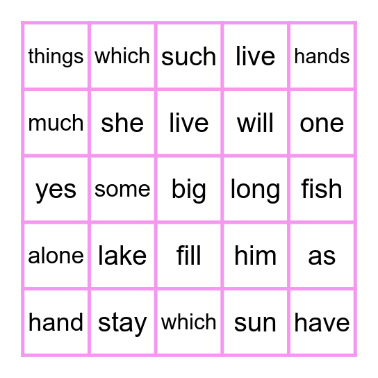 List F Bingo Card