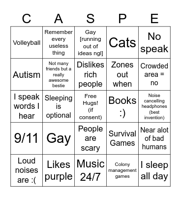 Casper is gay, you too? Bingo Card