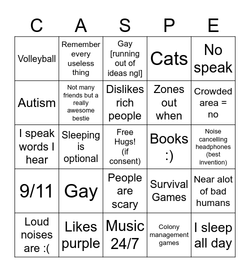 Casper is gay, you too? Bingo Card