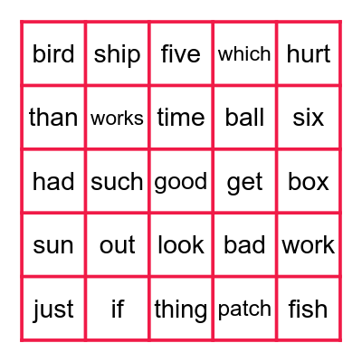 List G Bingo Card