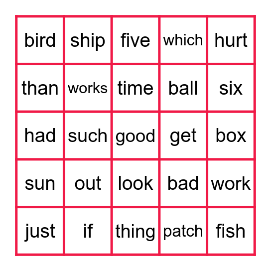 List G Bingo Card