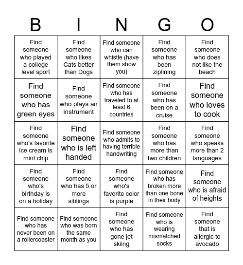 GET TO KNOW YOU Bingo Card