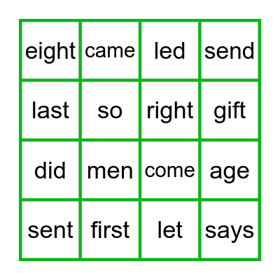 List I Bingo Card