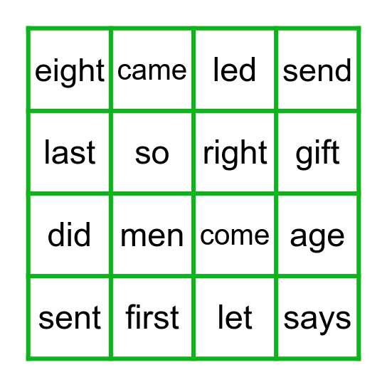 List I Bingo Card