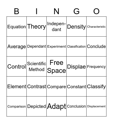 General Science Bingo Card