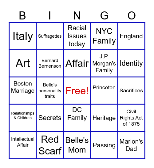 The Personal Librarian Bingo Card