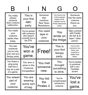 NYE 2023 Bingo! Bingo Card