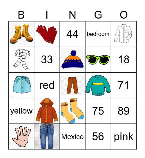 Clothes, clothes, clothes! Bingo Card