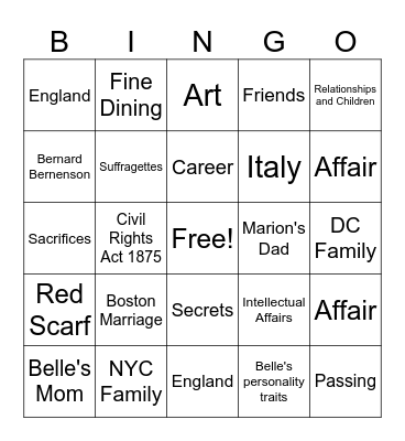 The Personal Librarian Bingo Card