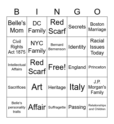 The Personal Librarian Bingo Card
