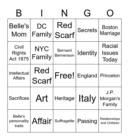 The Personal Librarian Bingo Card