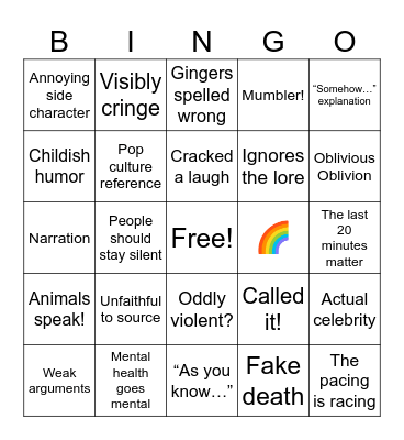 Bad Animated Movie Bingo Card