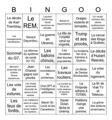 Infoman et Bye bye 2023 Bingo Card