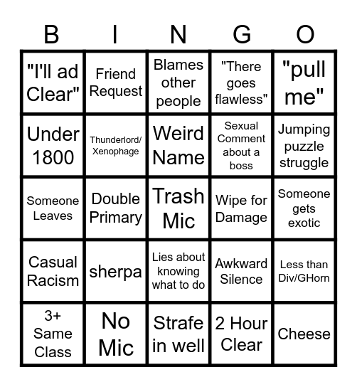 LFG Bingo Card