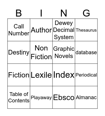 Library Skills Bingo Card