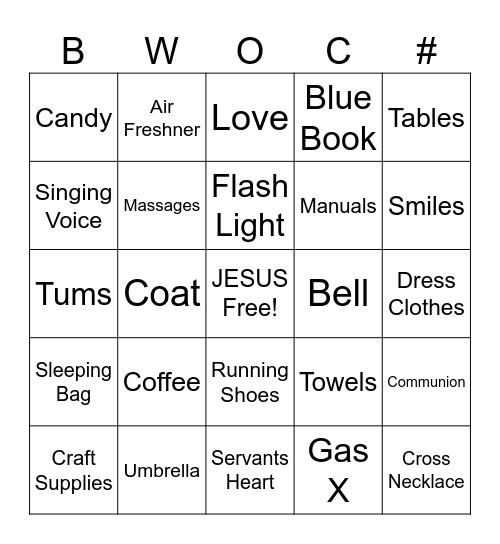 Women's Bingo Card