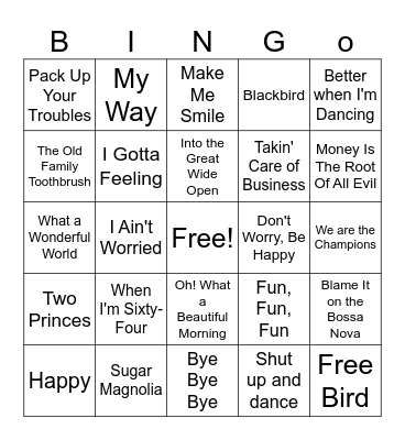 Retirement Song Bingo Card
