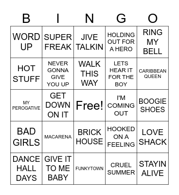 2- LET'S DANCE Bingo Card