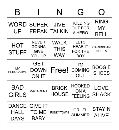 2- LET'S DANCE Bingo Card