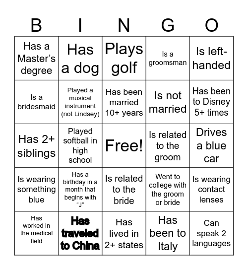 Find the guest Bingo Card