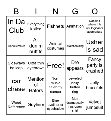 00's Music Video Bingo Card