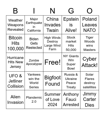 2024: Conspiracy Apocalypse Bingo Card