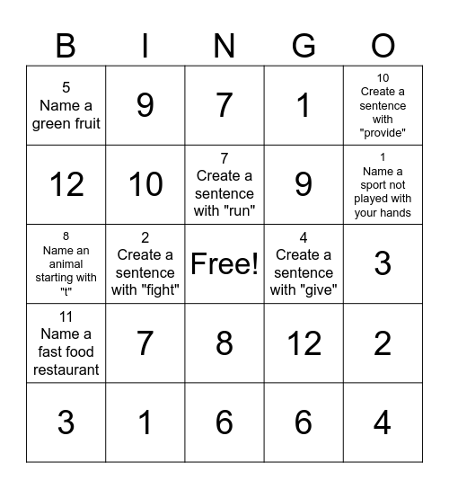 New Year Bingo Card