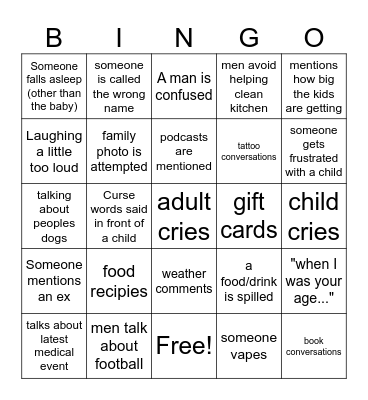 Family Christmas Bingo Card
