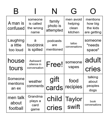 Family Christmas Bingo Card