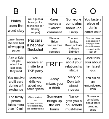 SCHOTT FAMILY XMAS BINGO Card