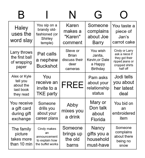 SCHOTT FAMILY XMAS BINGO Card