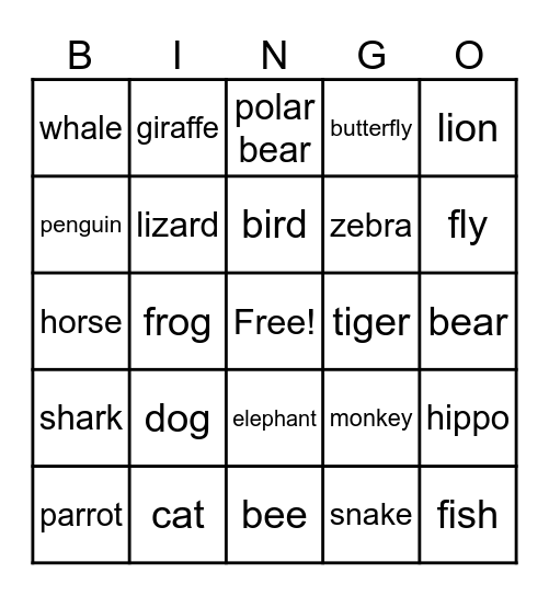 animals Bingo Card