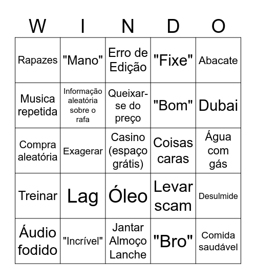 Windoh Bingoh Bingo Card