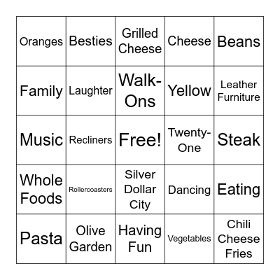 Morgan's 21st Bingo Bash! Bingo Card