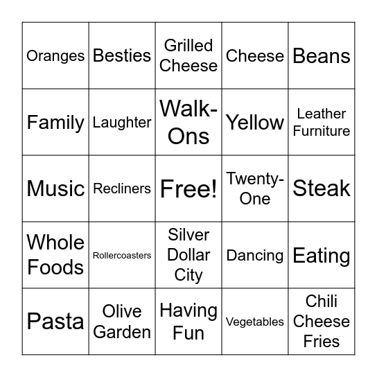 Morgan's 21st Bingo Bash! Bingo Card